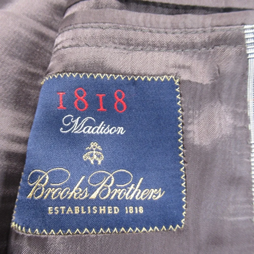 Brooks Brothers Loro Piana Wool Madison Blazer Men 47L White Black Plaid 1818